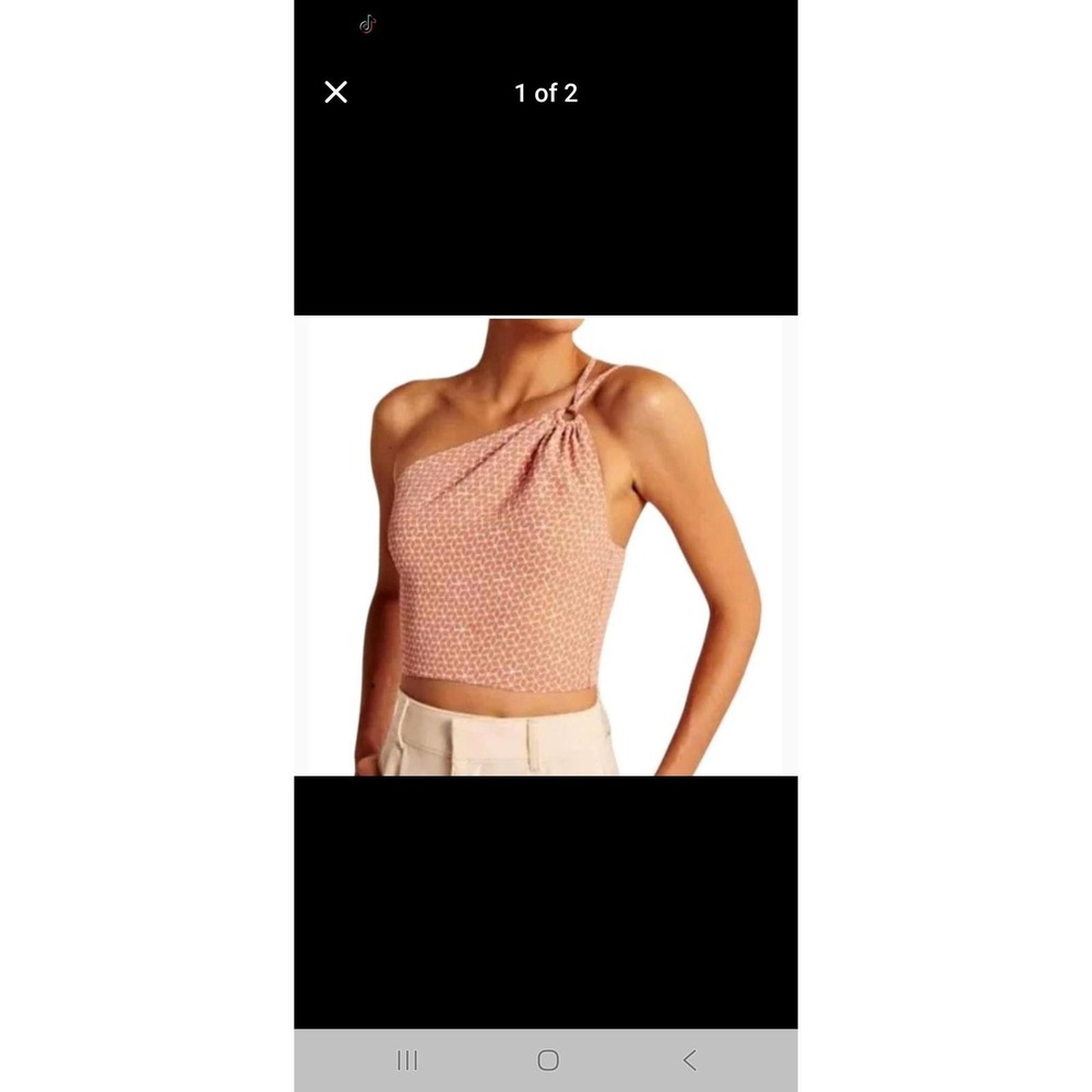 Abercrombie & Fitch One Shoulder Geometric Print Crop Top Terracotta White Large